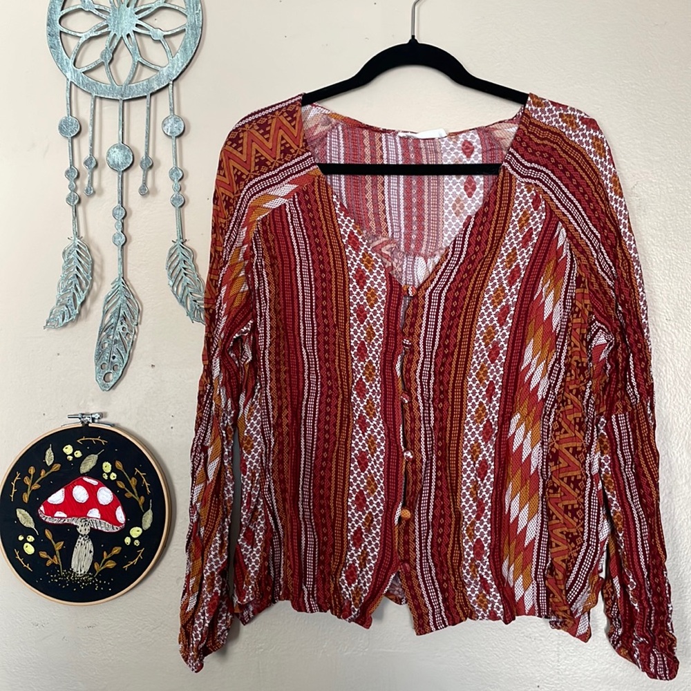 Patterned Button Up Blouse